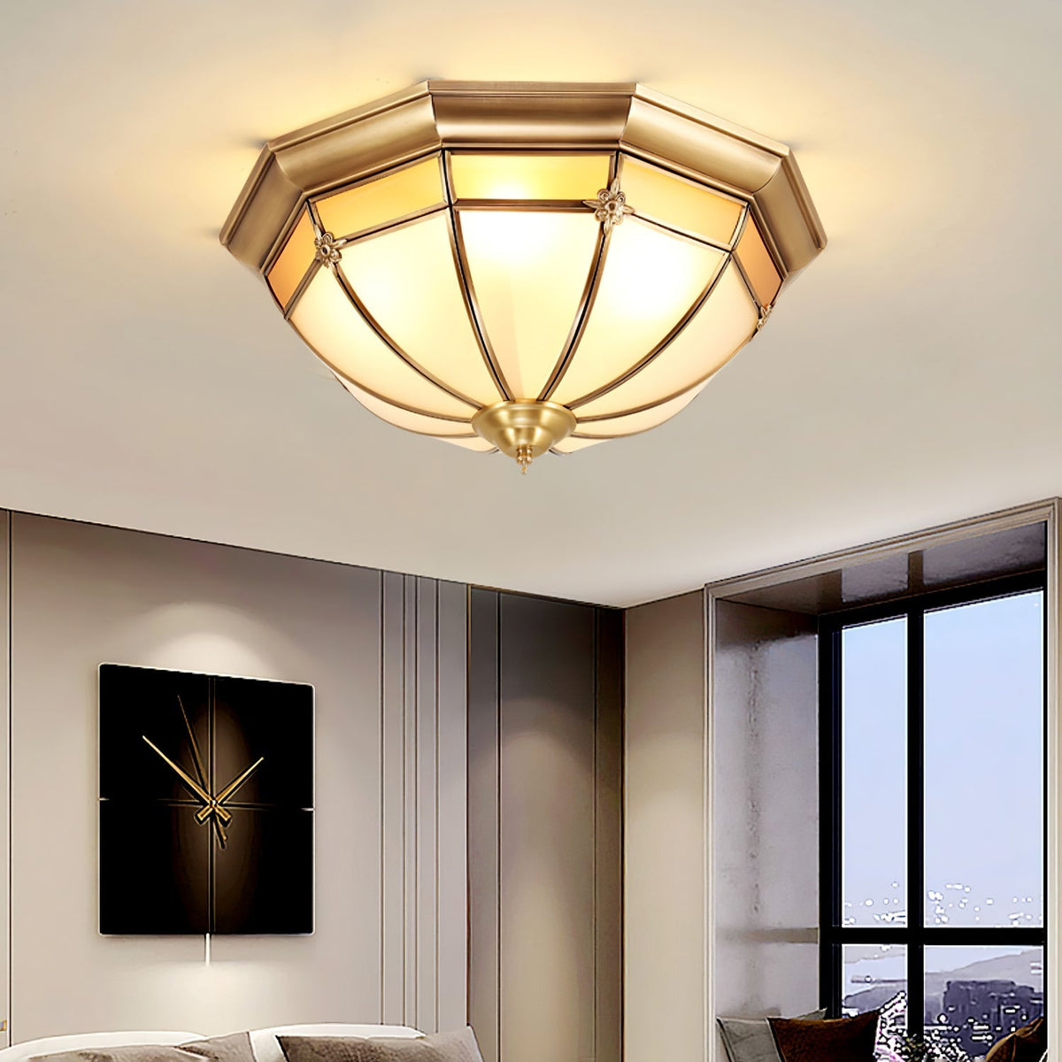 Vovynan Elegance Dome Brass Glass Flush Ceiling Lamp