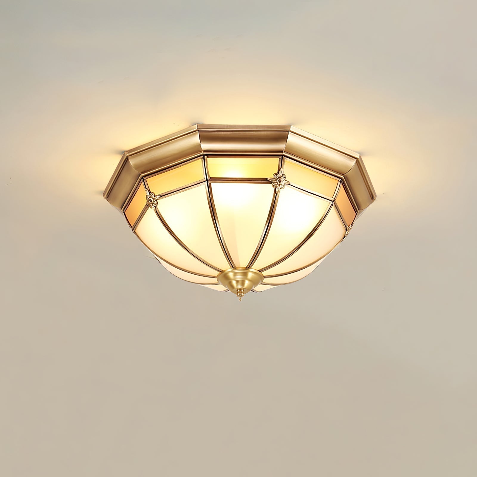 Vovynan Elegance Dome Brass Glass Flush Ceiling Lamp
