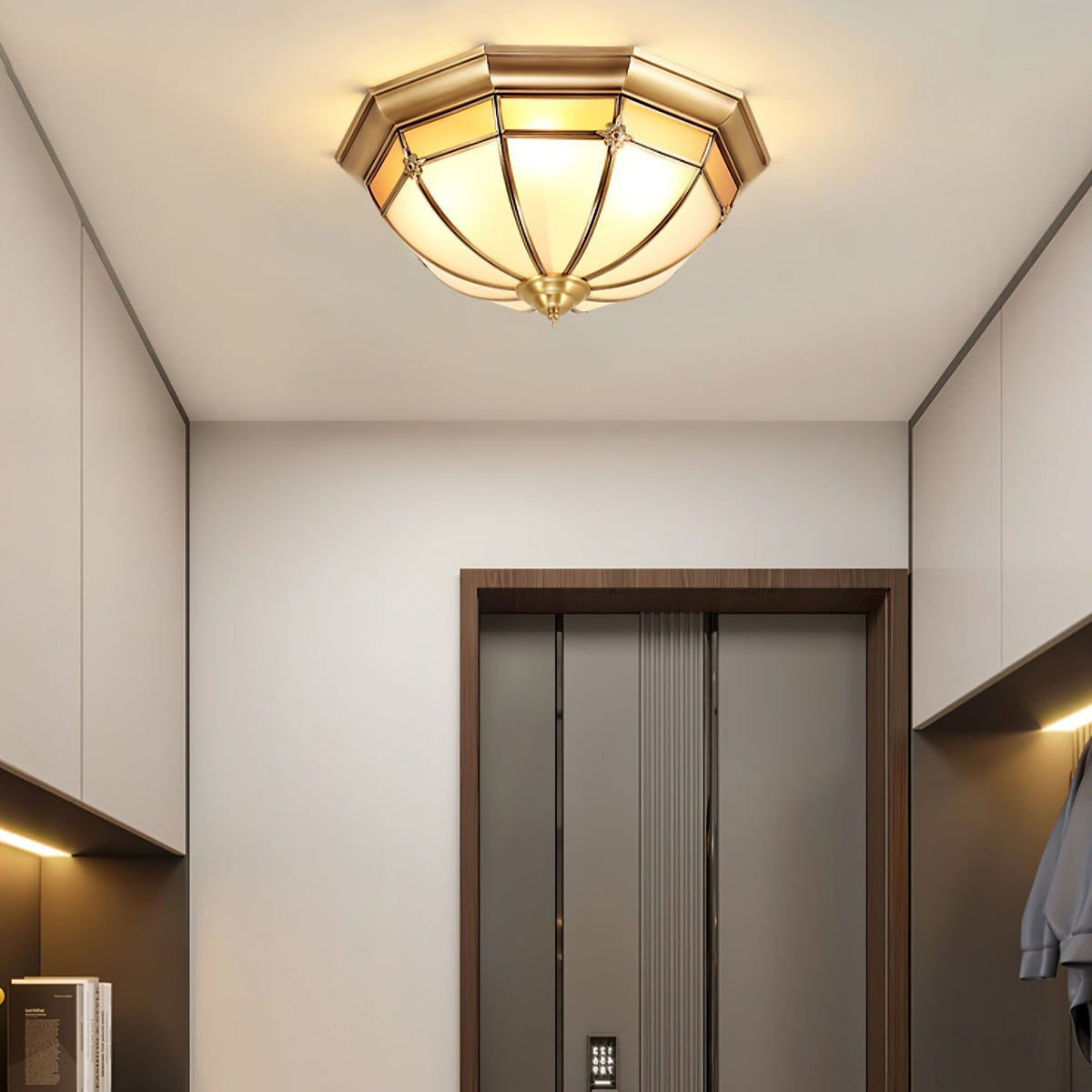 Vovynan Elegance Dome Brass Glass Flush Ceiling Lamp
