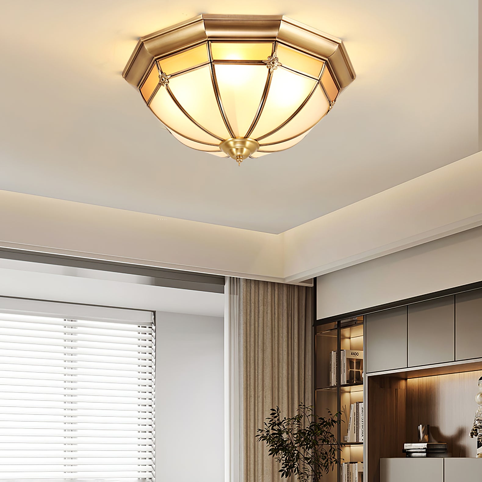 Vovynan Elegance Dome Brass Glass Flush Ceiling Lamp