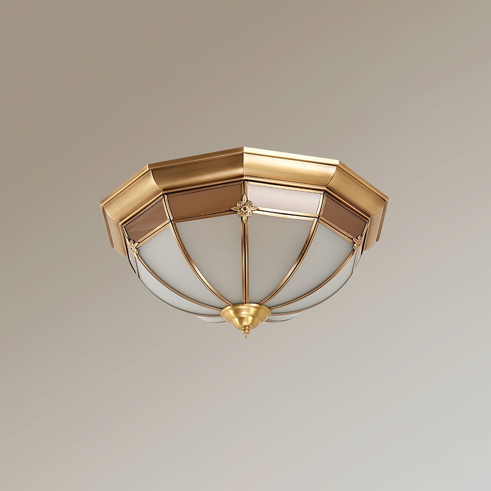 Vovynan Elegance Dome Brass Glass Flush Ceiling Lamp