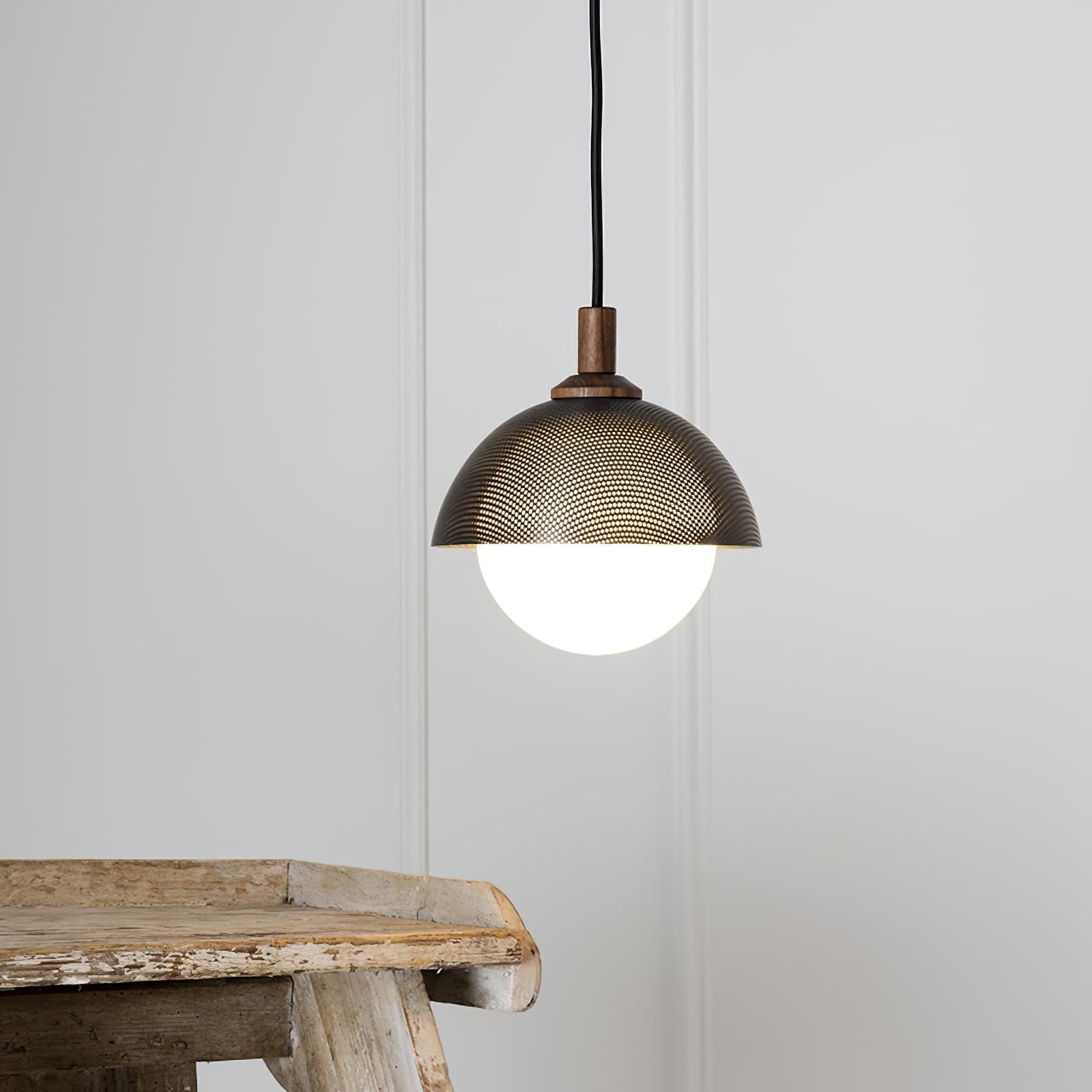 Pith Modern Minimalist Dome Perforated Wooden Pendant Lamp - Neutral Decor