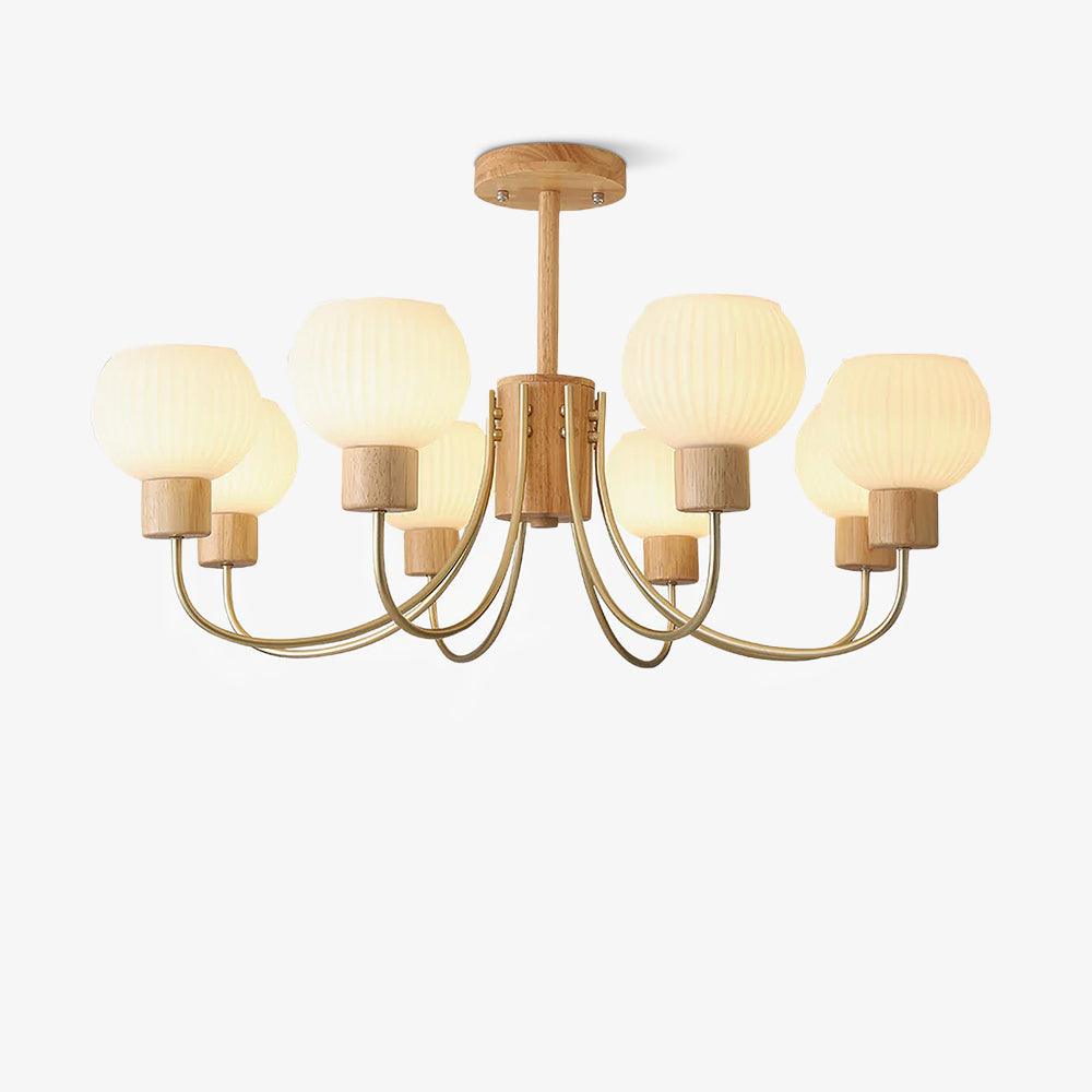 Sylorine Chandelier Wooden 6 Lights Elegant Glass