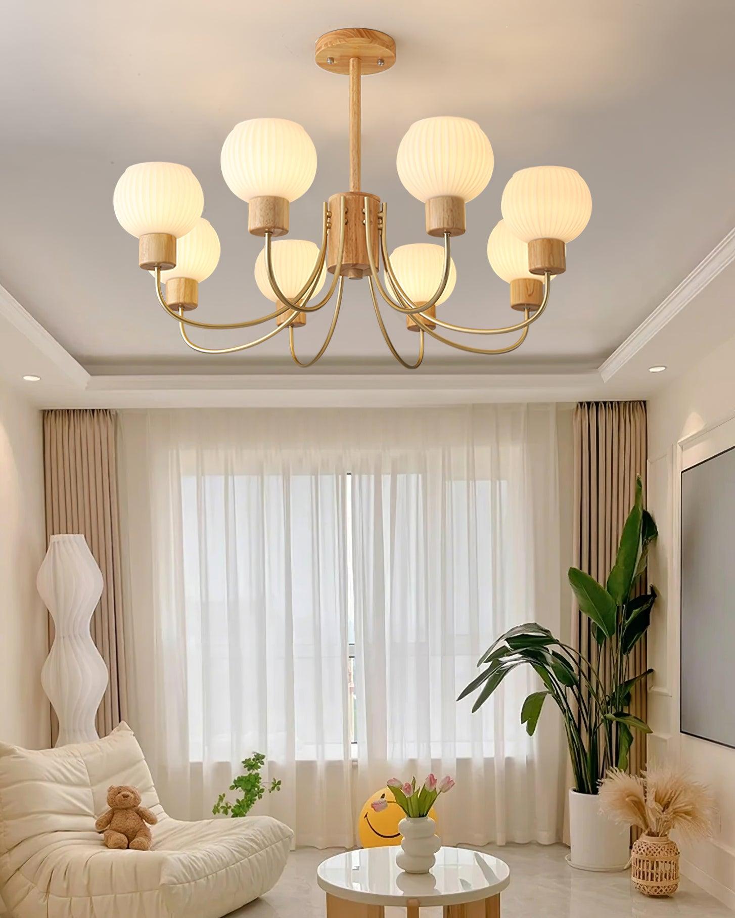 Sylorine Chandelier Wooden 6 Lights Elegant Glass