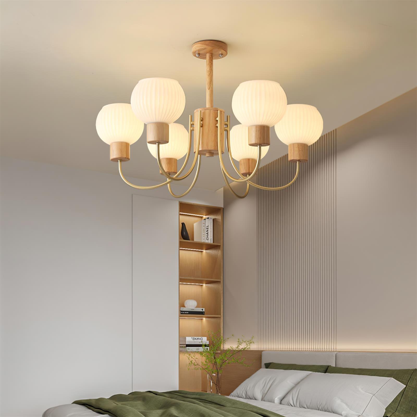 Sylorine Chandelier Wooden 6 Lights Elegant Glass