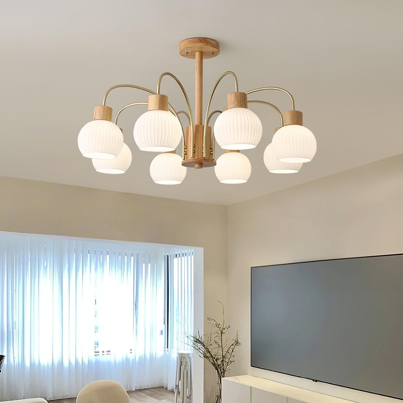 Sylorine Chandelier Wooden 6 Lights Elegant Glass