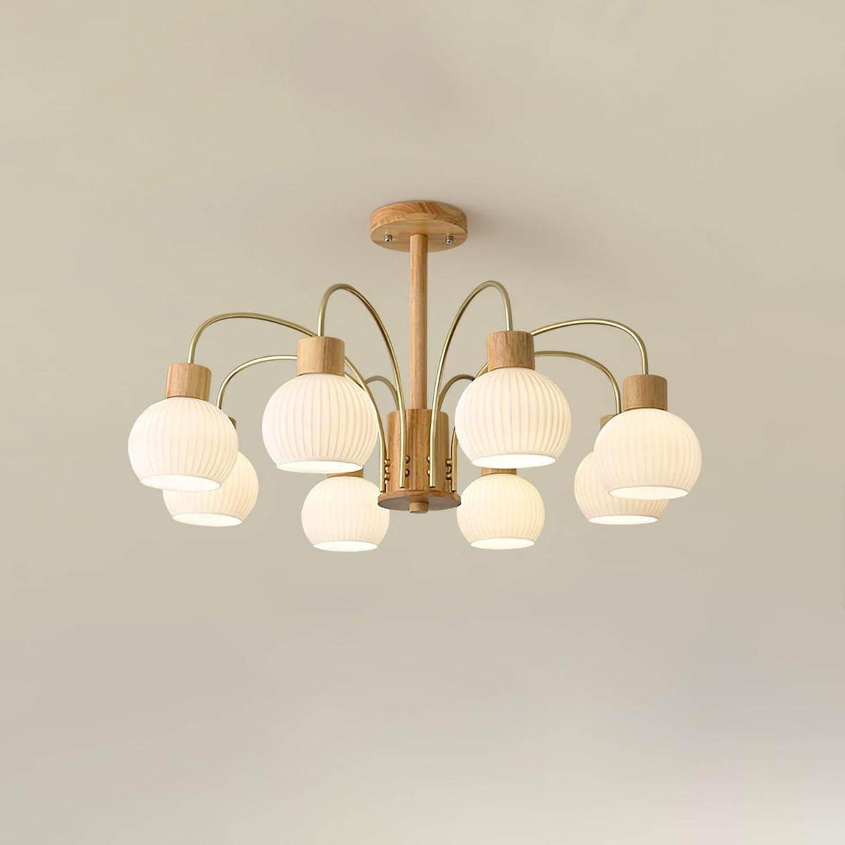 Sylorine Chandelier Wooden 6 Lights Elegant Glass