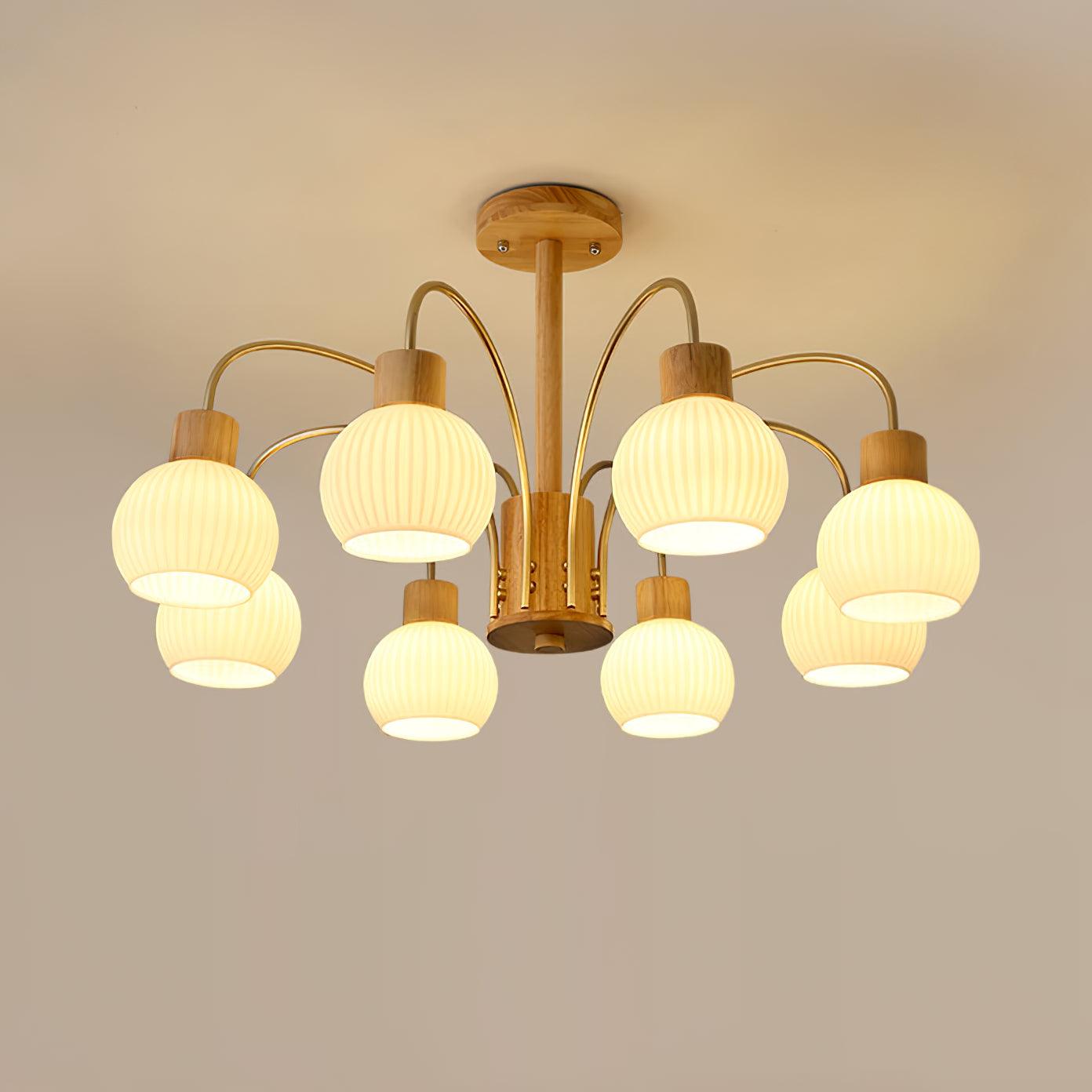 Sylorine Chandelier Wooden 6 Lights Elegant Glass