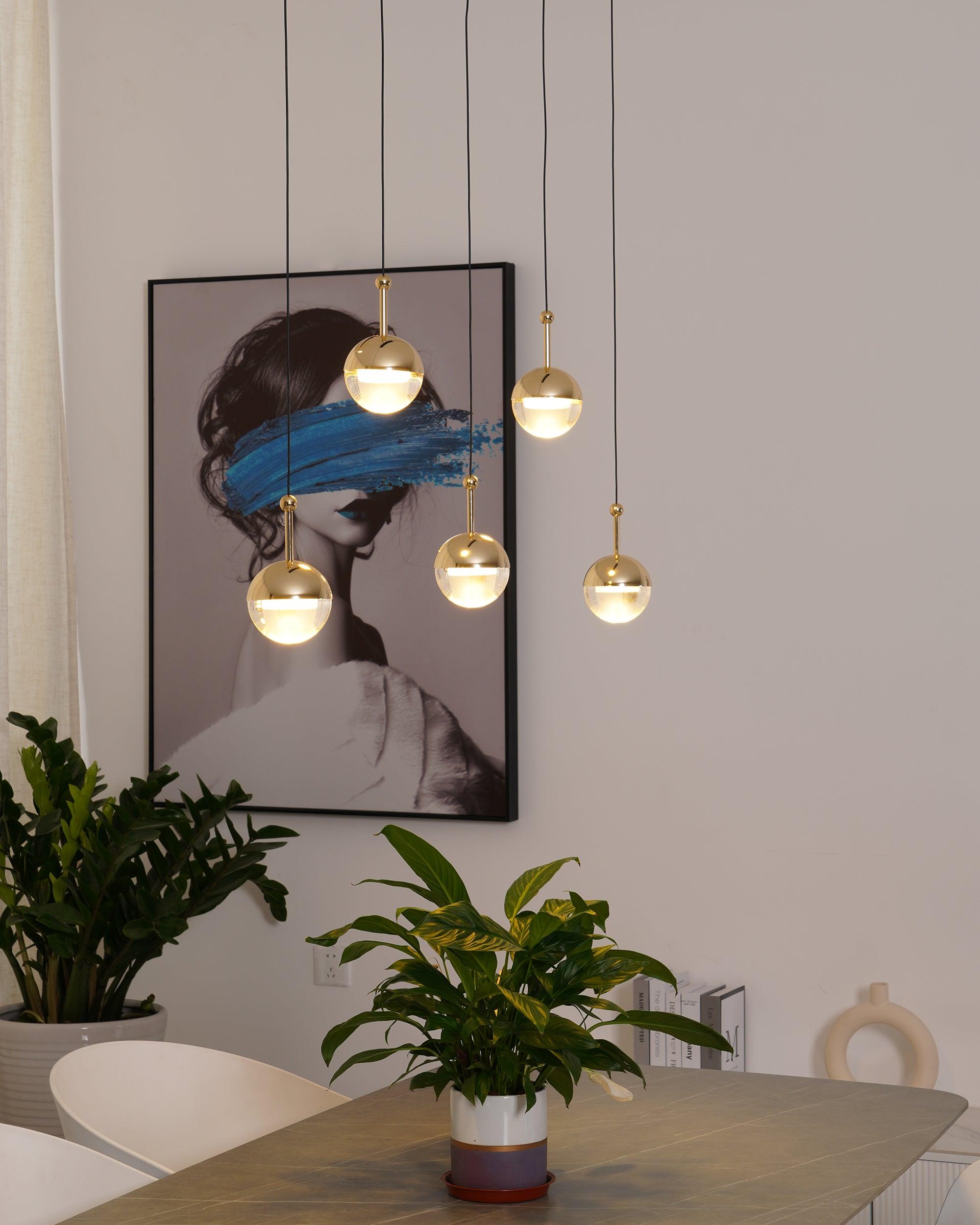 Solara Pendant Lamp Steel Glass Multi Drop Minimalist Staircase - Neutral Decor