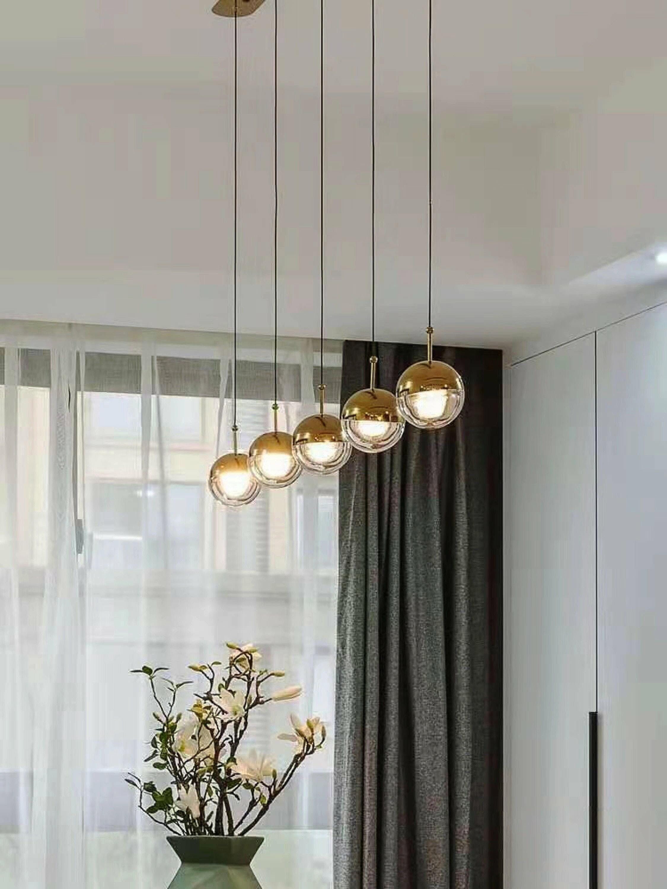 Solara Pendant Lamp Steel Glass Multi Drop Minimalist Staircase - Neutral Decor