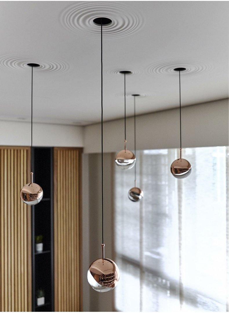 Solara Pendant Lamp Steel Glass Multi Drop Minimalist Staircase - Neutral Decor