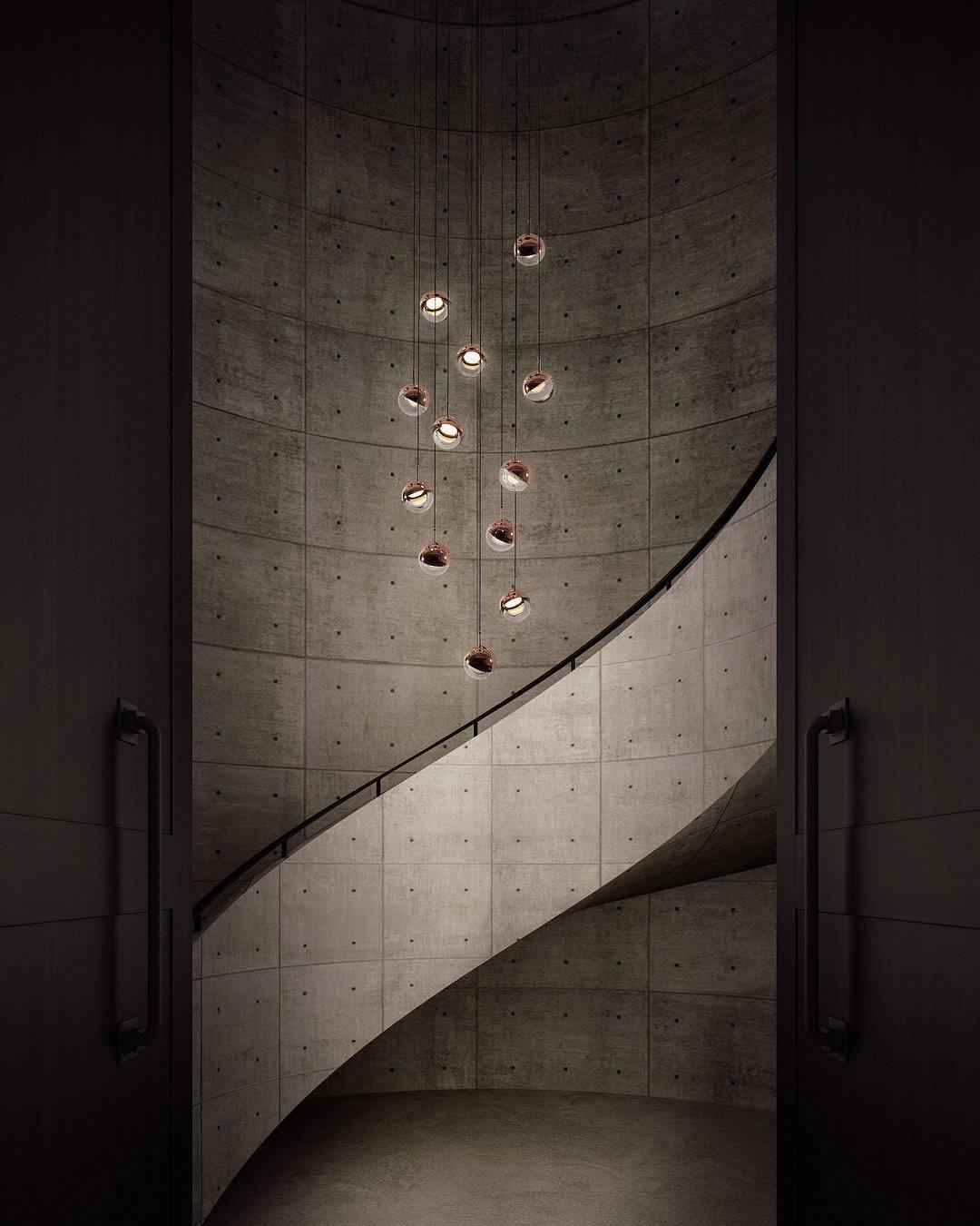 Solara Pendant Lamp Steel Glass Multi Drop Minimalist Staircase - Neutral Decor