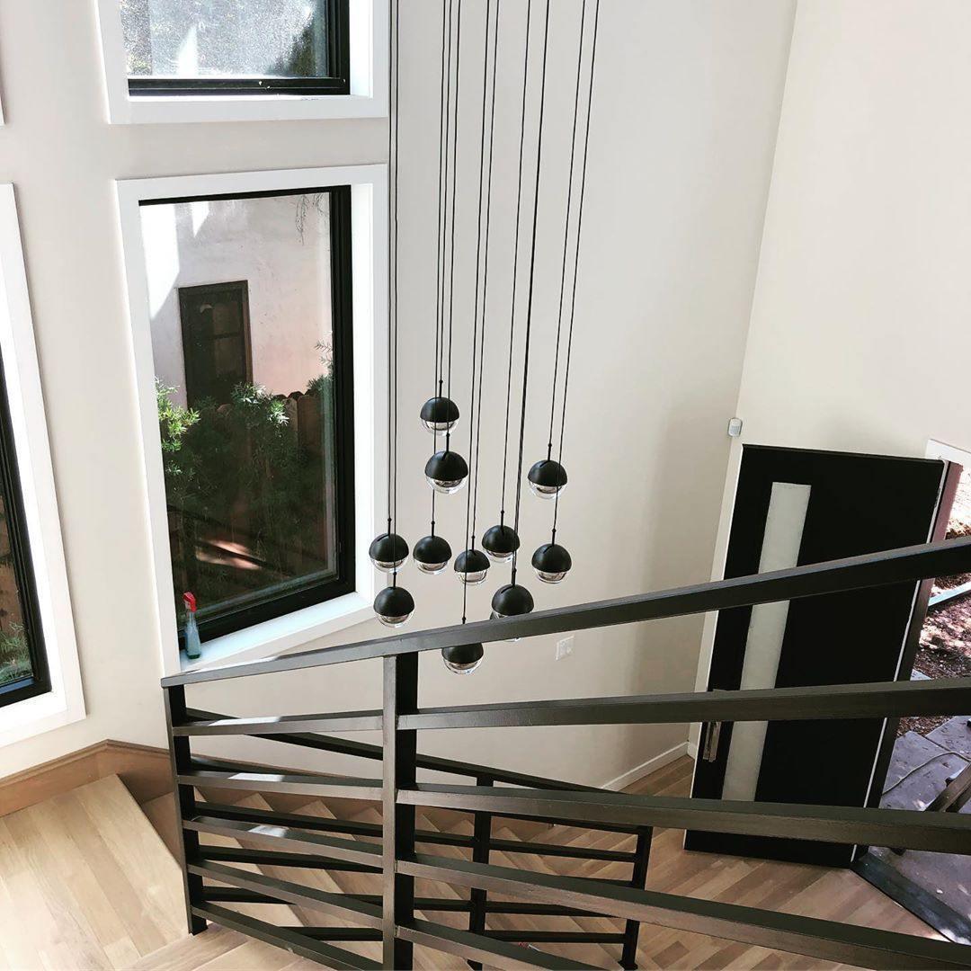 Solara Pendant Lamp Steel Glass Multi Drop Minimalist Staircase - Neutral Decor