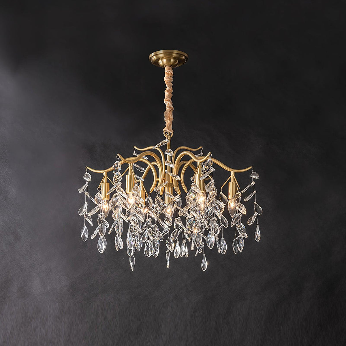 Firnal Chandelier Iron & Crystal Leaf