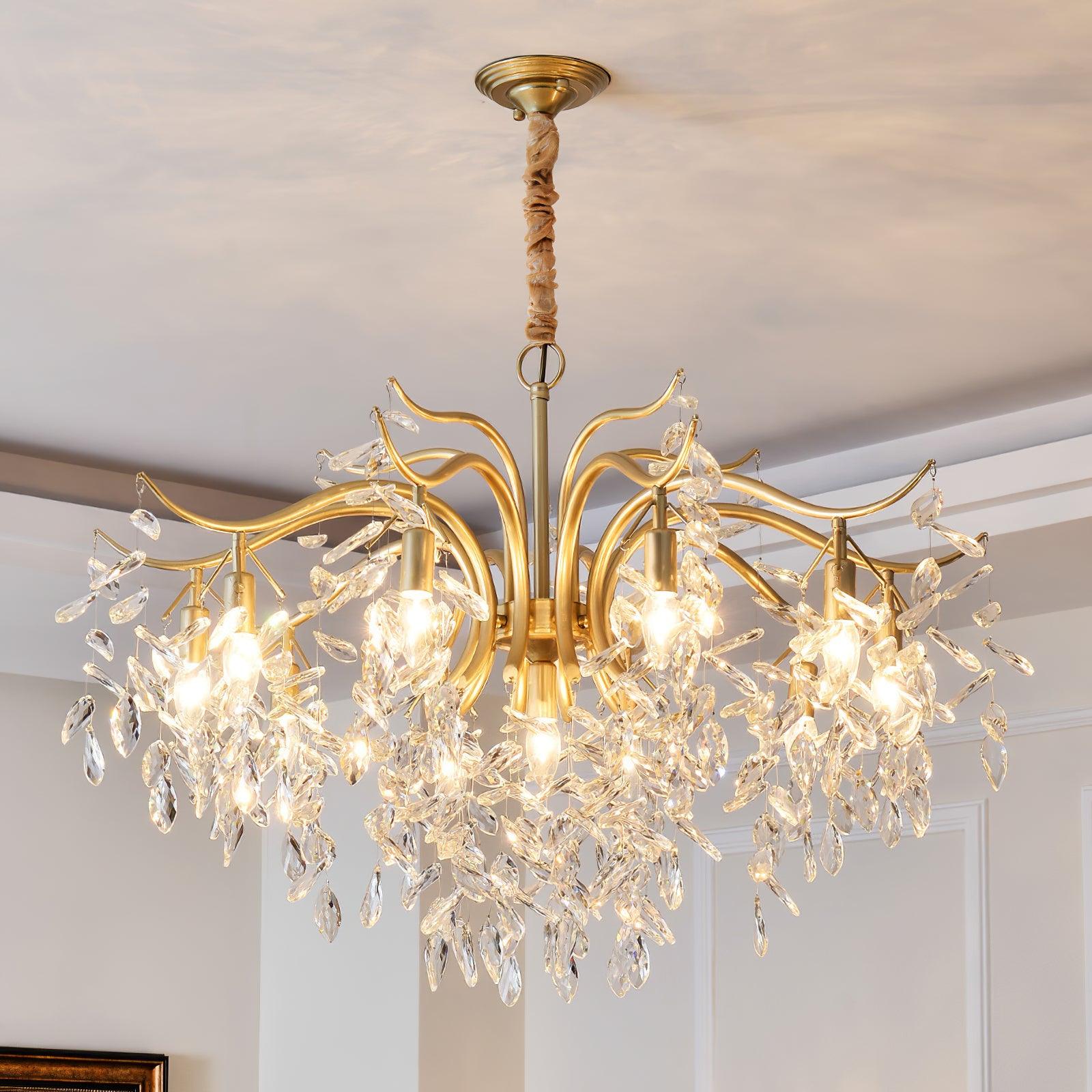 Firnal Chandelier Iron & Crystal Leaf