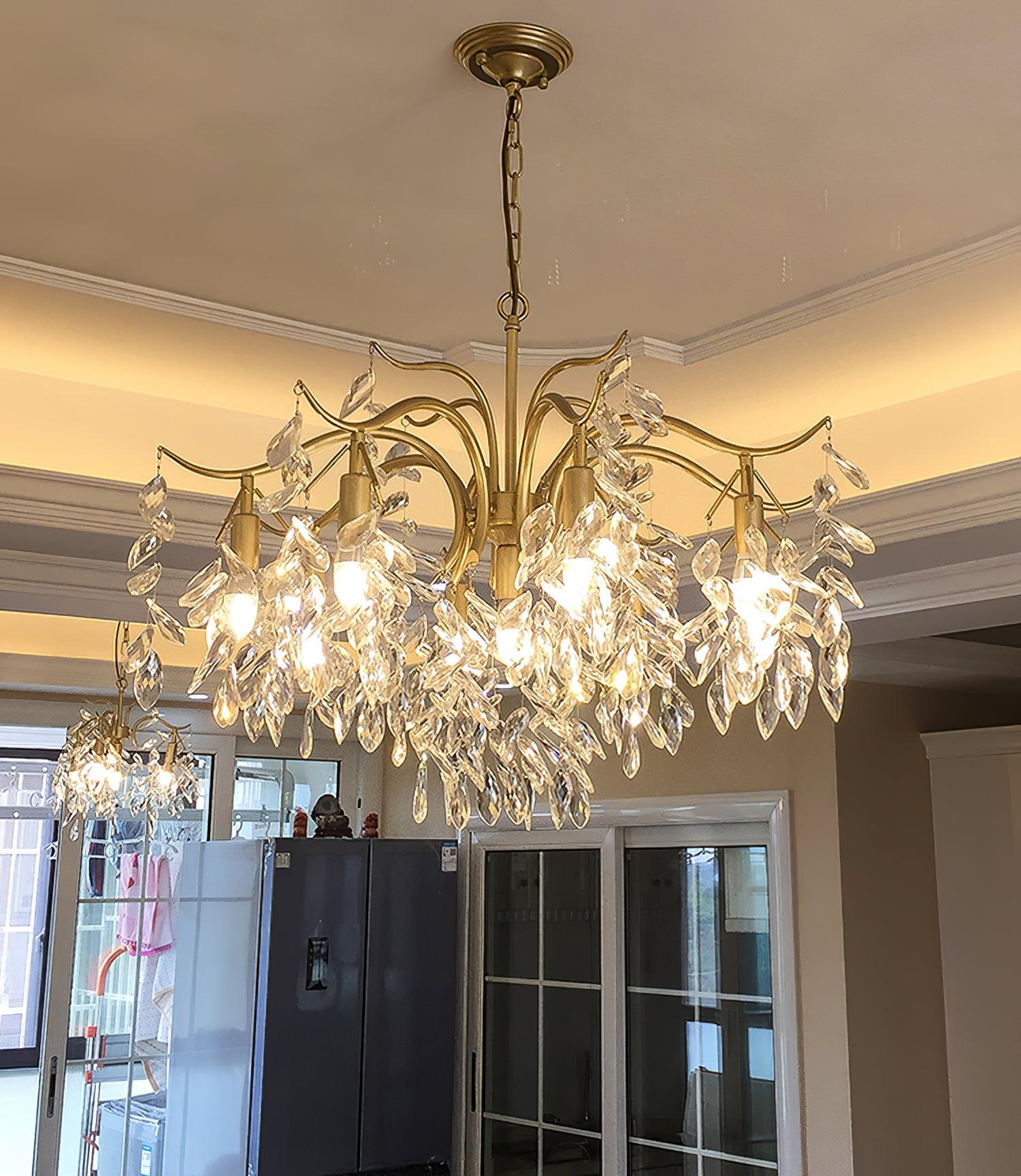 Firnal Chandelier Iron & Crystal Leaf
