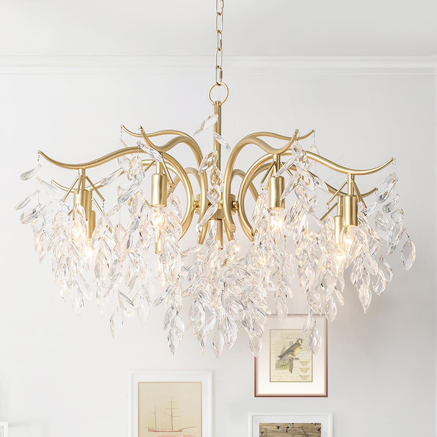 Firnal Chandelier Iron & Crystal Leaf