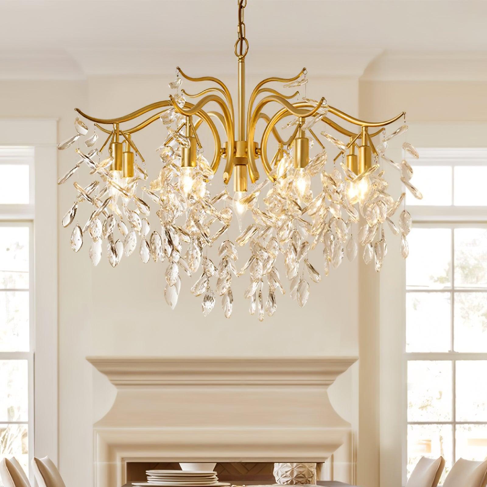 Firnal Chandelier Iron & Crystal Leaf