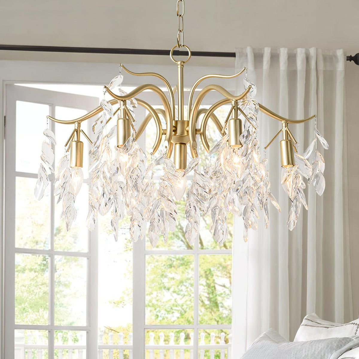 Firnal Chandelier Iron & Crystal Leaf