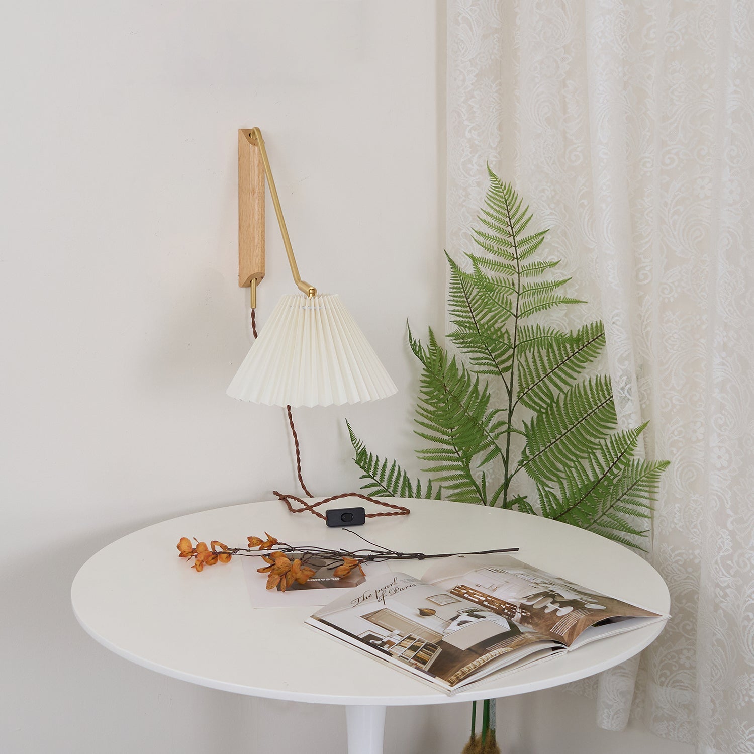 Feyora Pleated Fabric Wall Lamp - Neutral Decor