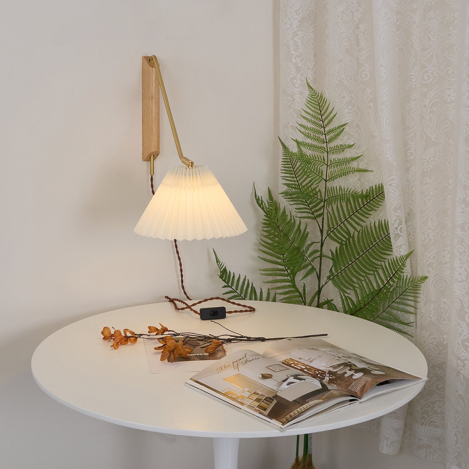 Feyora Pleated Fabric Wall Lamp - Neutral Decor