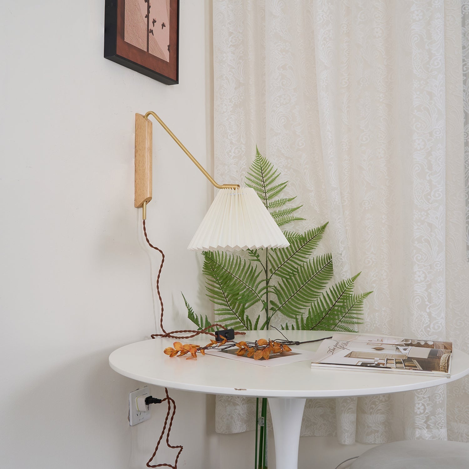Feyora Pleated Fabric Wall Lamp - Neutral Decor