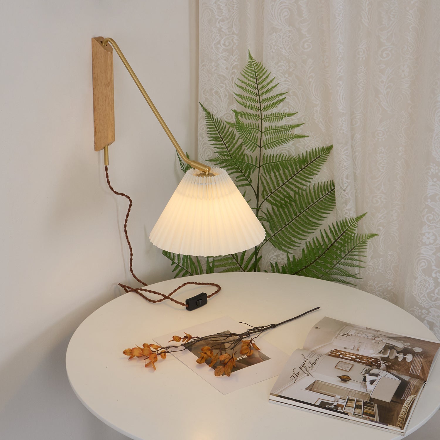 Feyora Pleated Fabric Wall Lamp - Neutral Decor