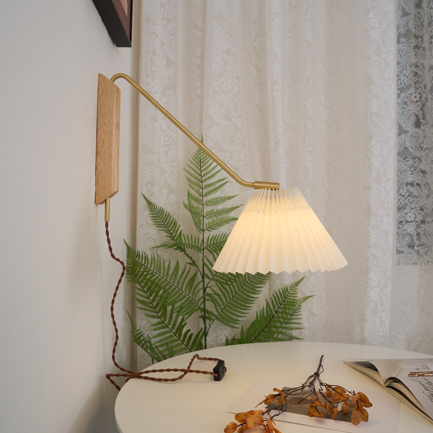 Feyora Pleated Fabric Wall Lamp - Neutral Decor