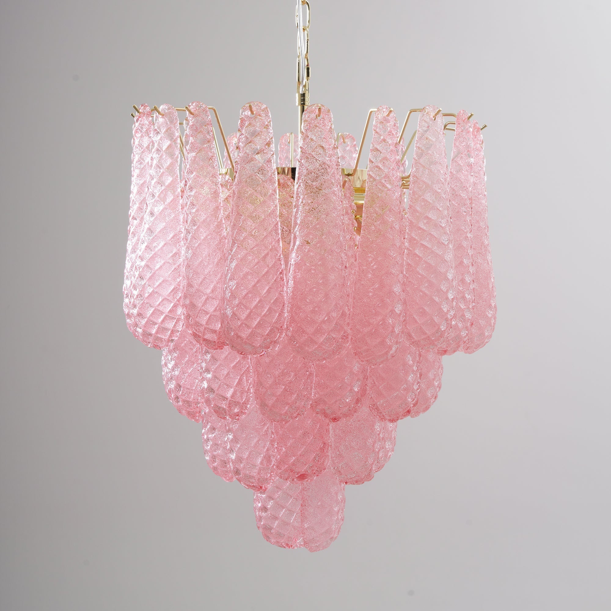 Veliena Chandelier Pink Droplet Murano Glass Diamond Pattern Waterfall