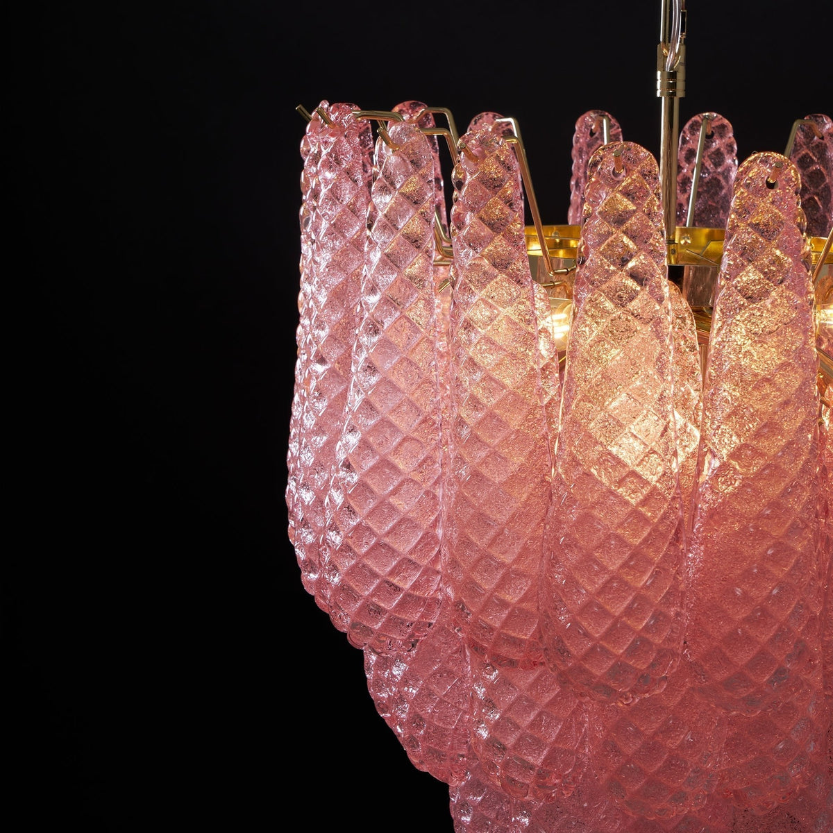 Veliena Chandelier Pink Droplet Murano Glass Diamond Pattern Waterfall