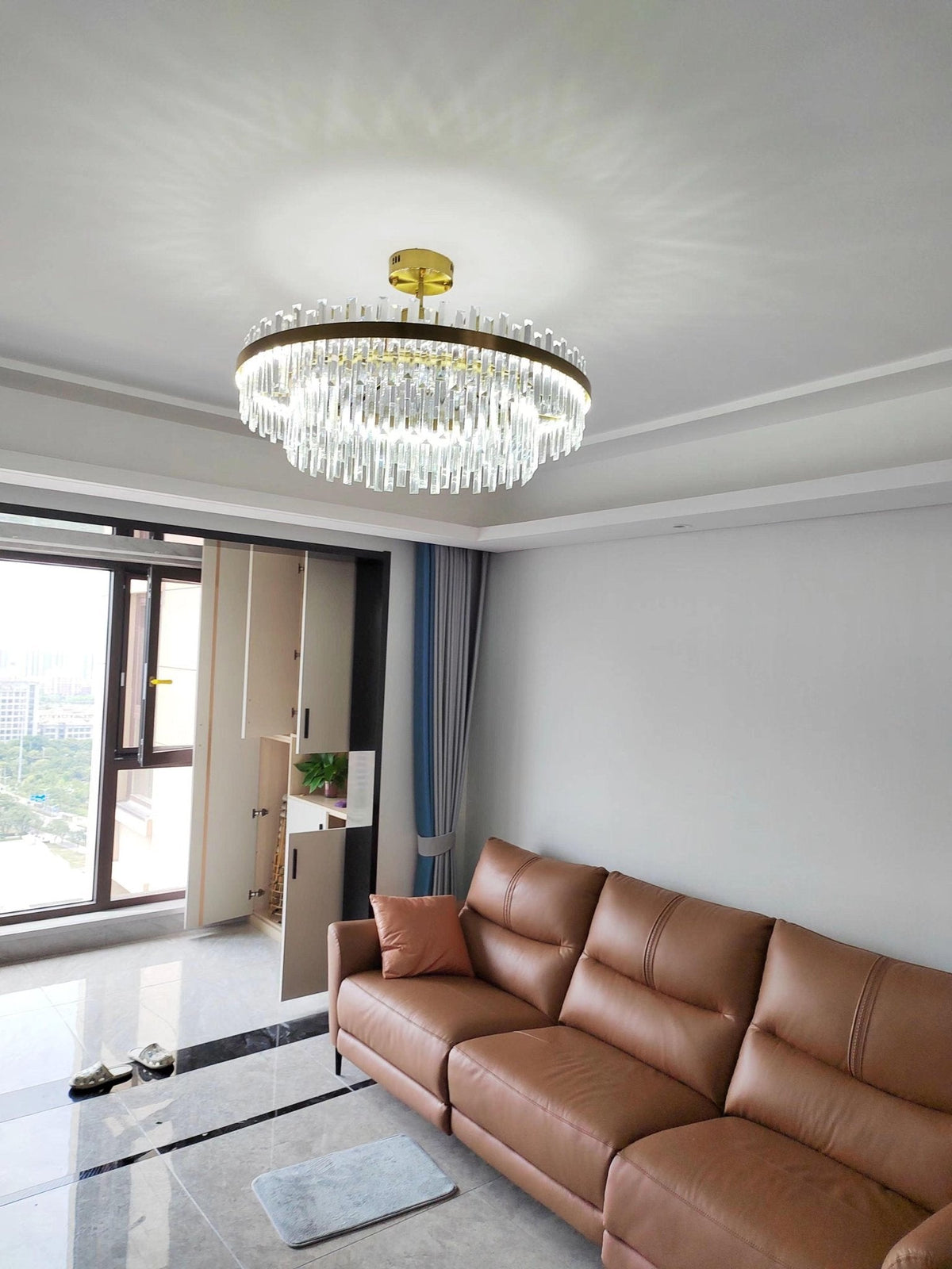 Elyeira Chandelier Brass Crystal Drum Elegant