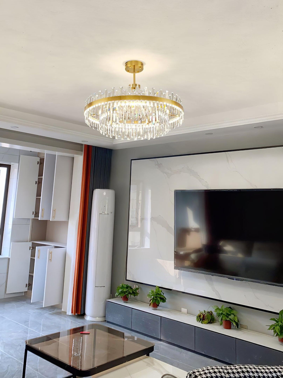 Elyeira Chandelier Brass Crystal Drum Elegant