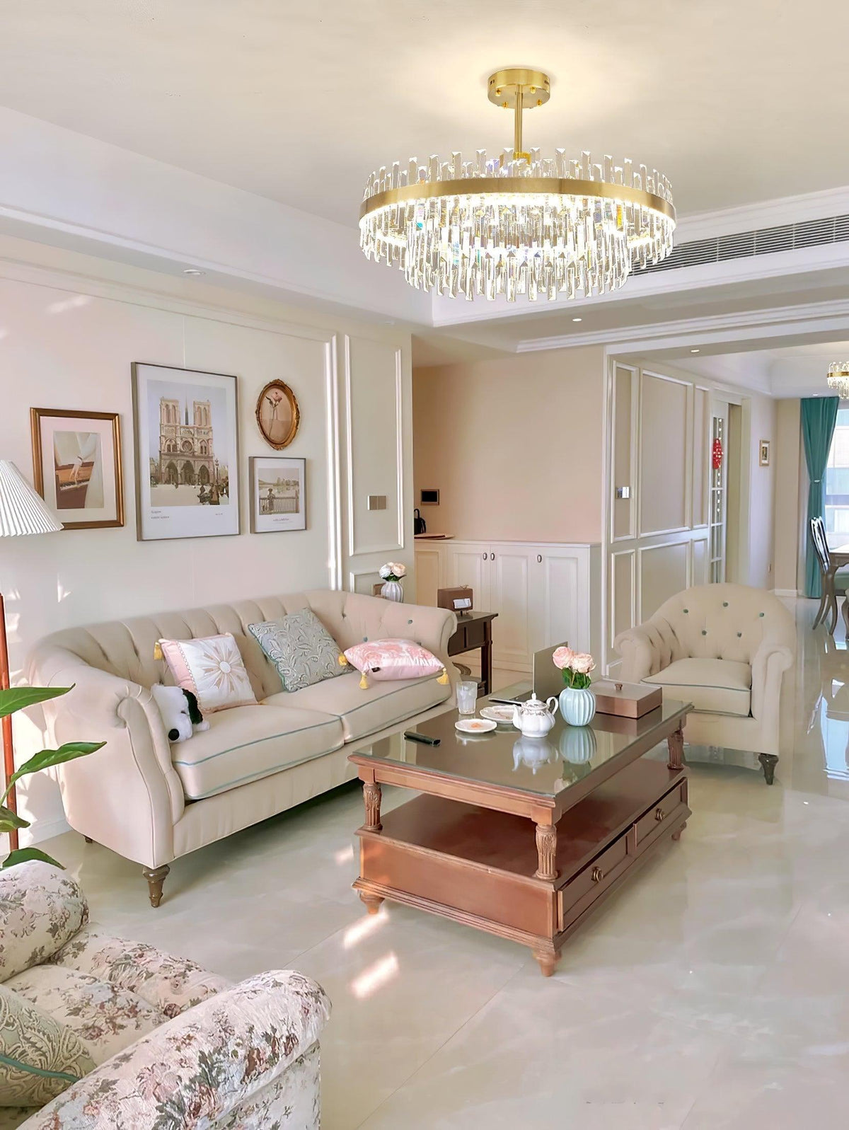 Elyeira Chandelier Brass Crystal Drum Elegant
