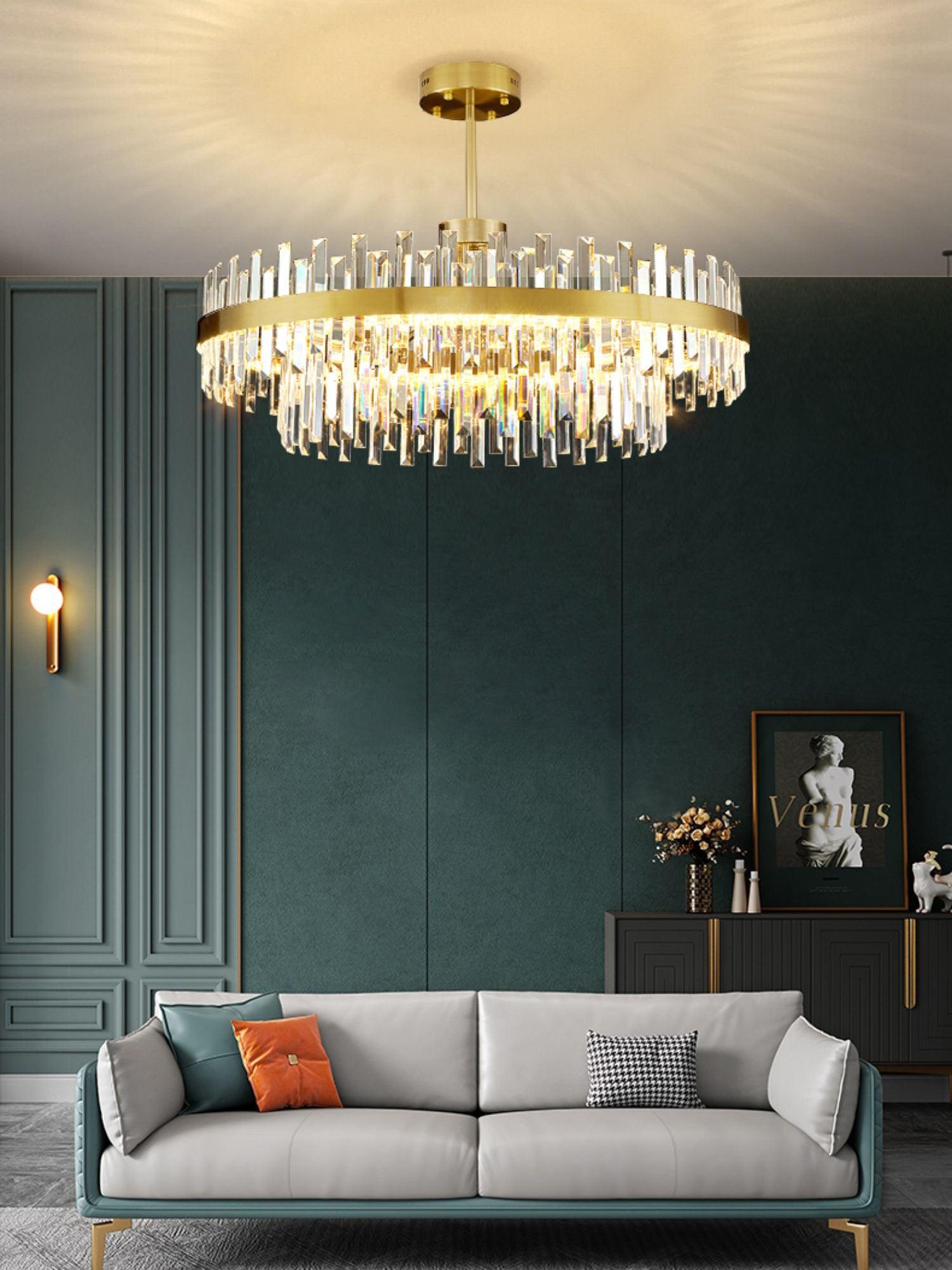 Elyeira Chandelier Brass Crystal Drum Elegant