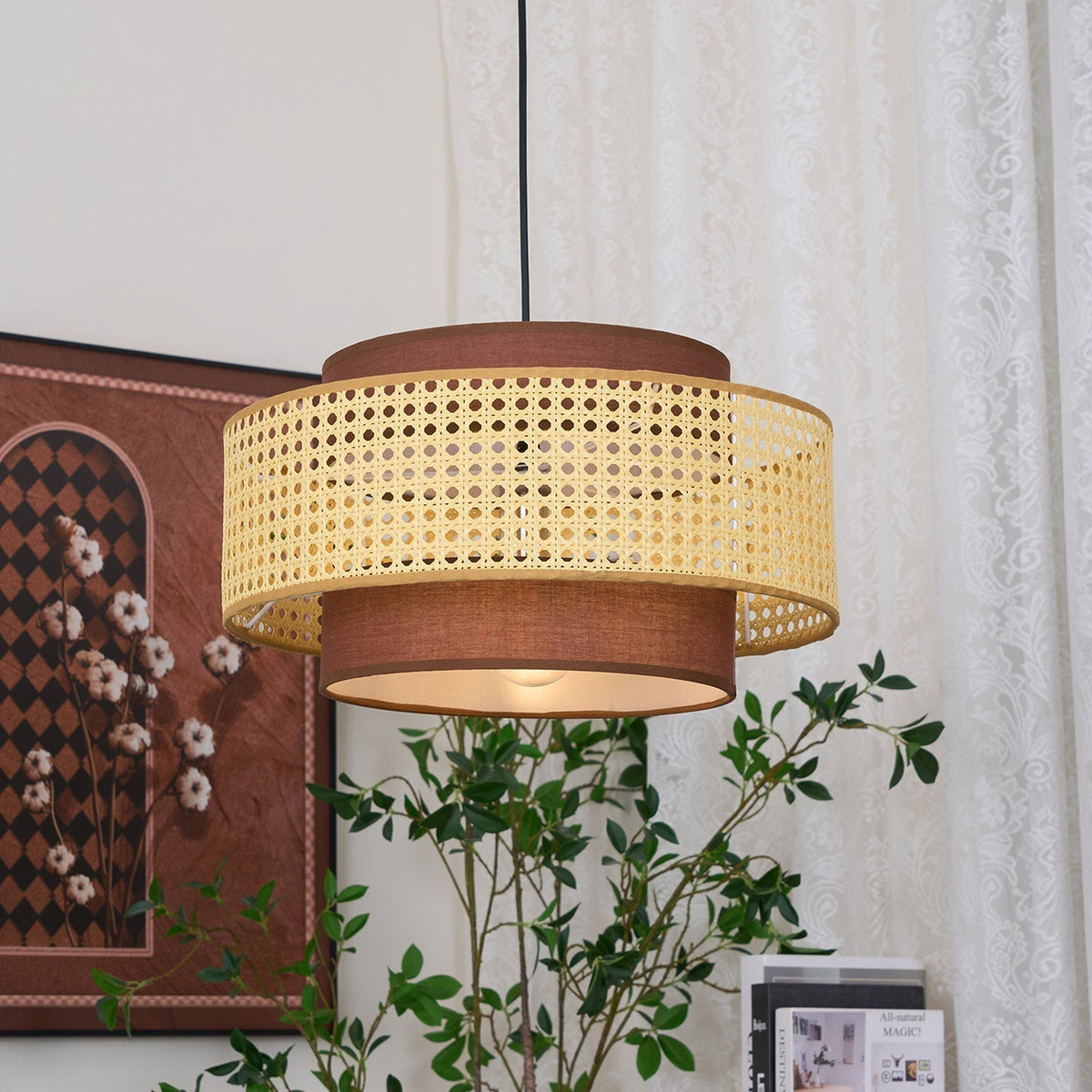 Zerither Rattan Fabric Pendant Light