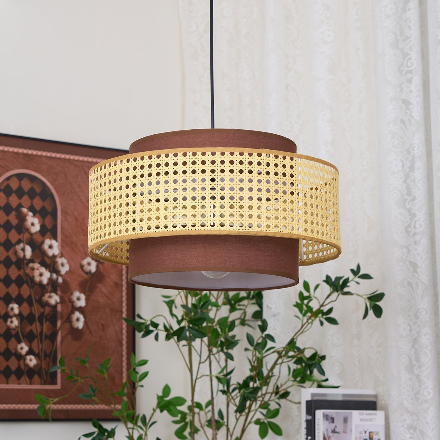 Zerither Rattan Fabric Pendant Light