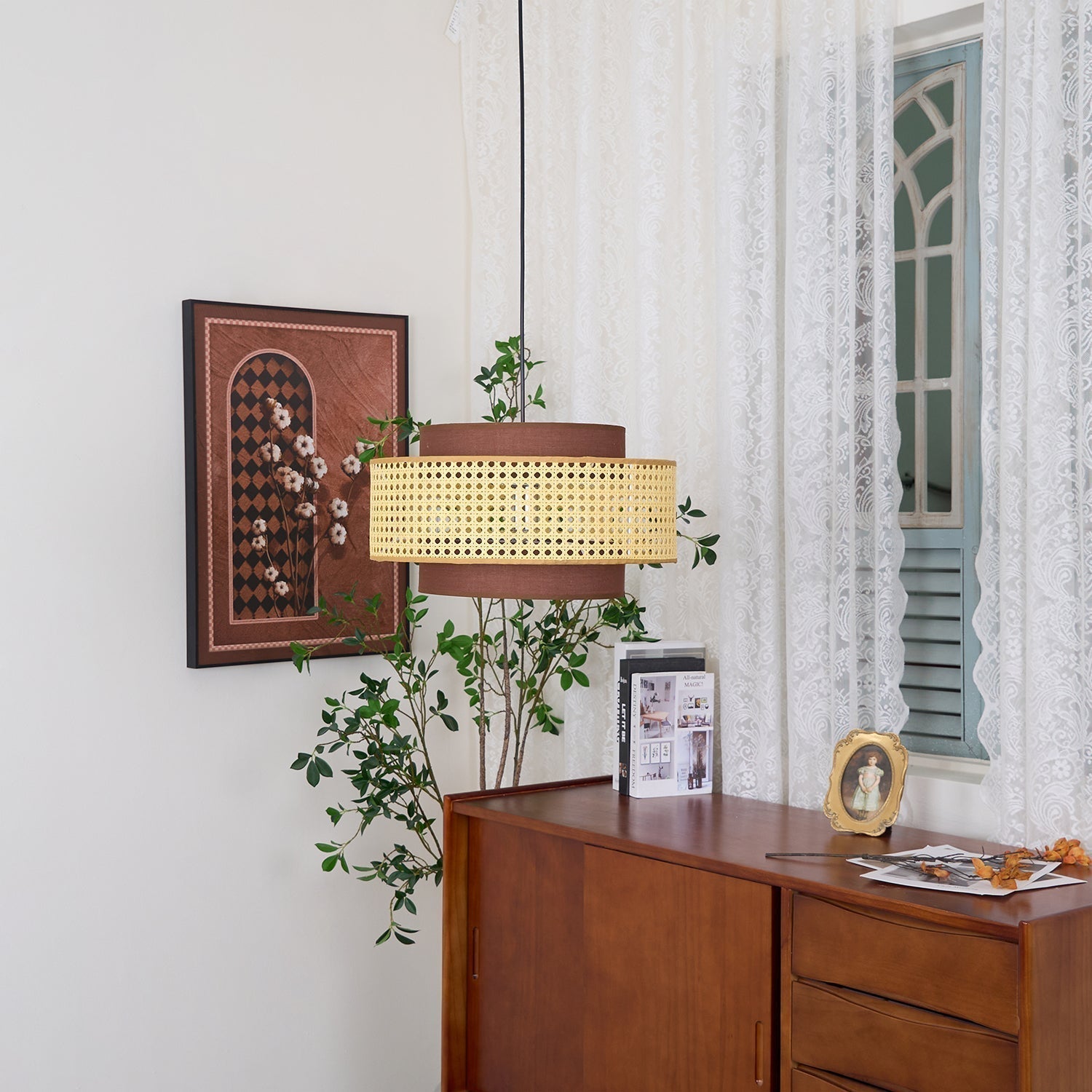 Zerither Rattan Fabric Pendant Light