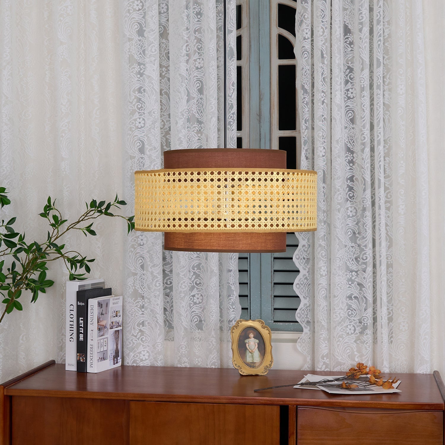 Zerither Rattan Fabric Pendant Light