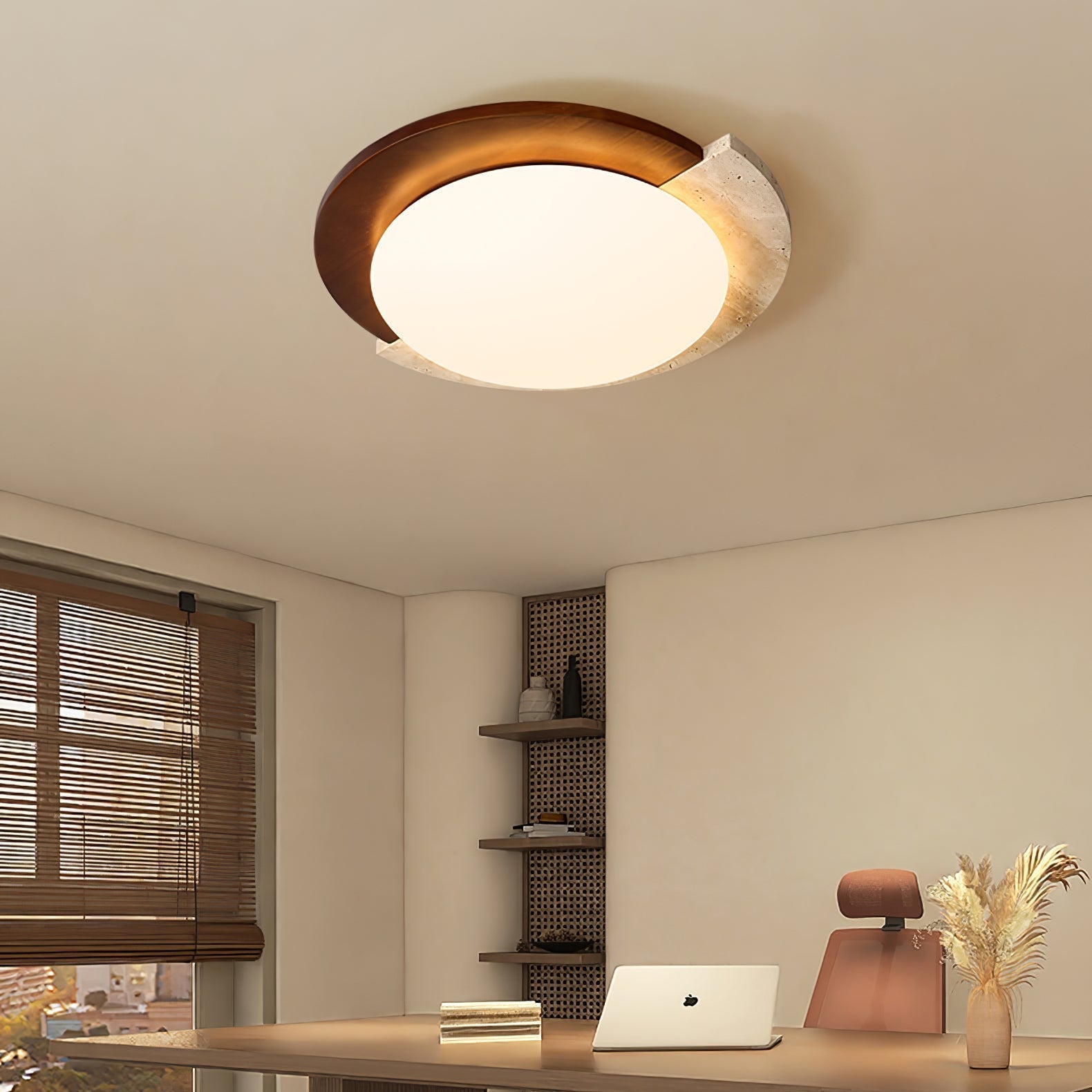 Noraaine Arc-Rim Travertine Ceiling Light
