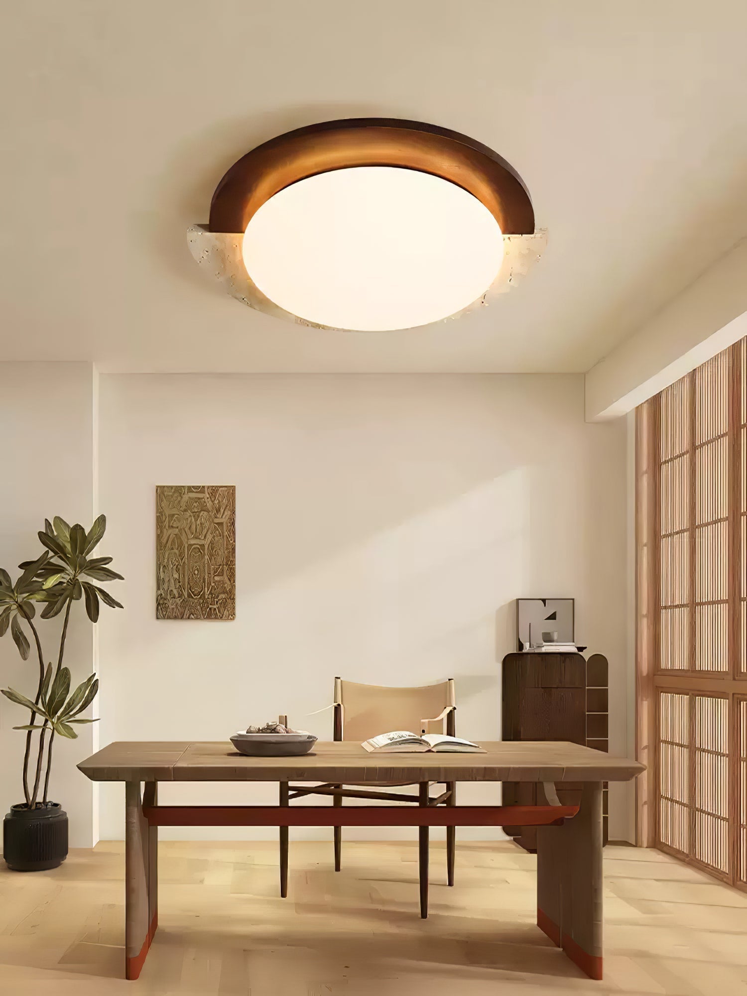 Noraaine Arc-Rim Travertine Ceiling Light