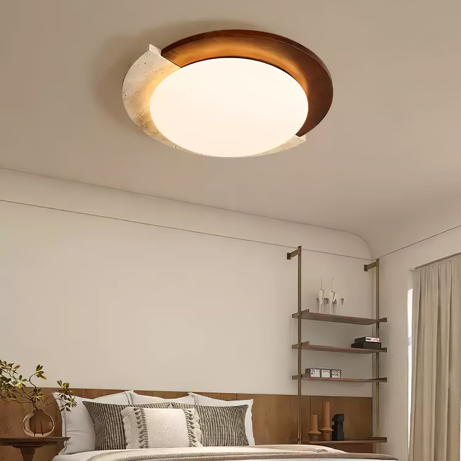 Noraaine Arc-Rim Travertine Ceiling Light