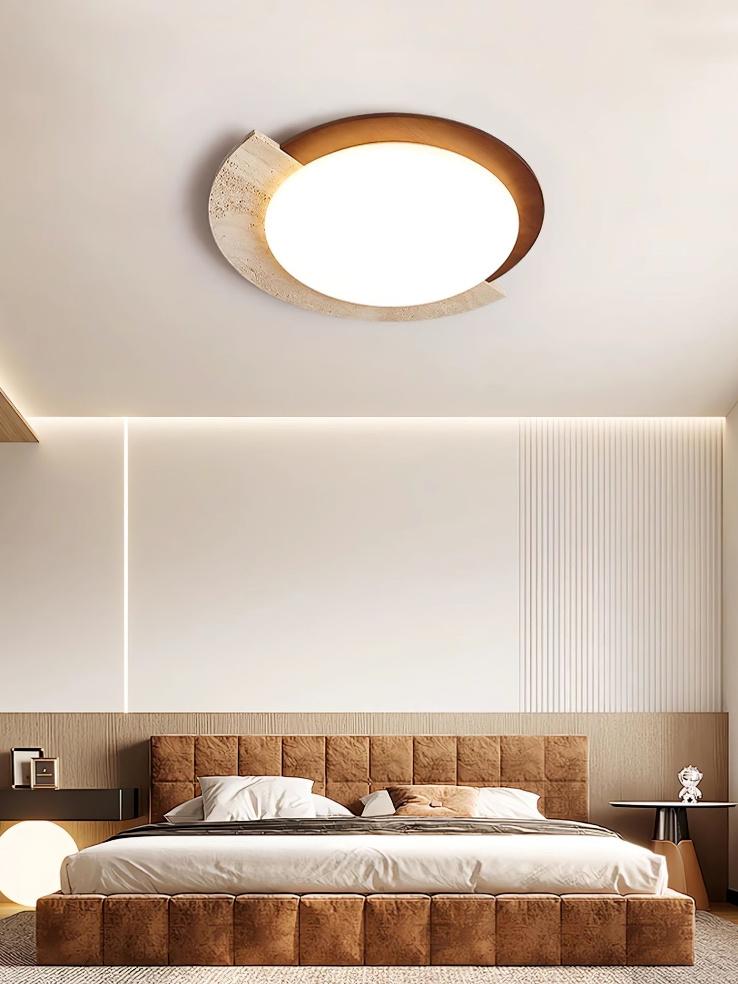 Noraaine Arc-Rim Travertine Ceiling Light