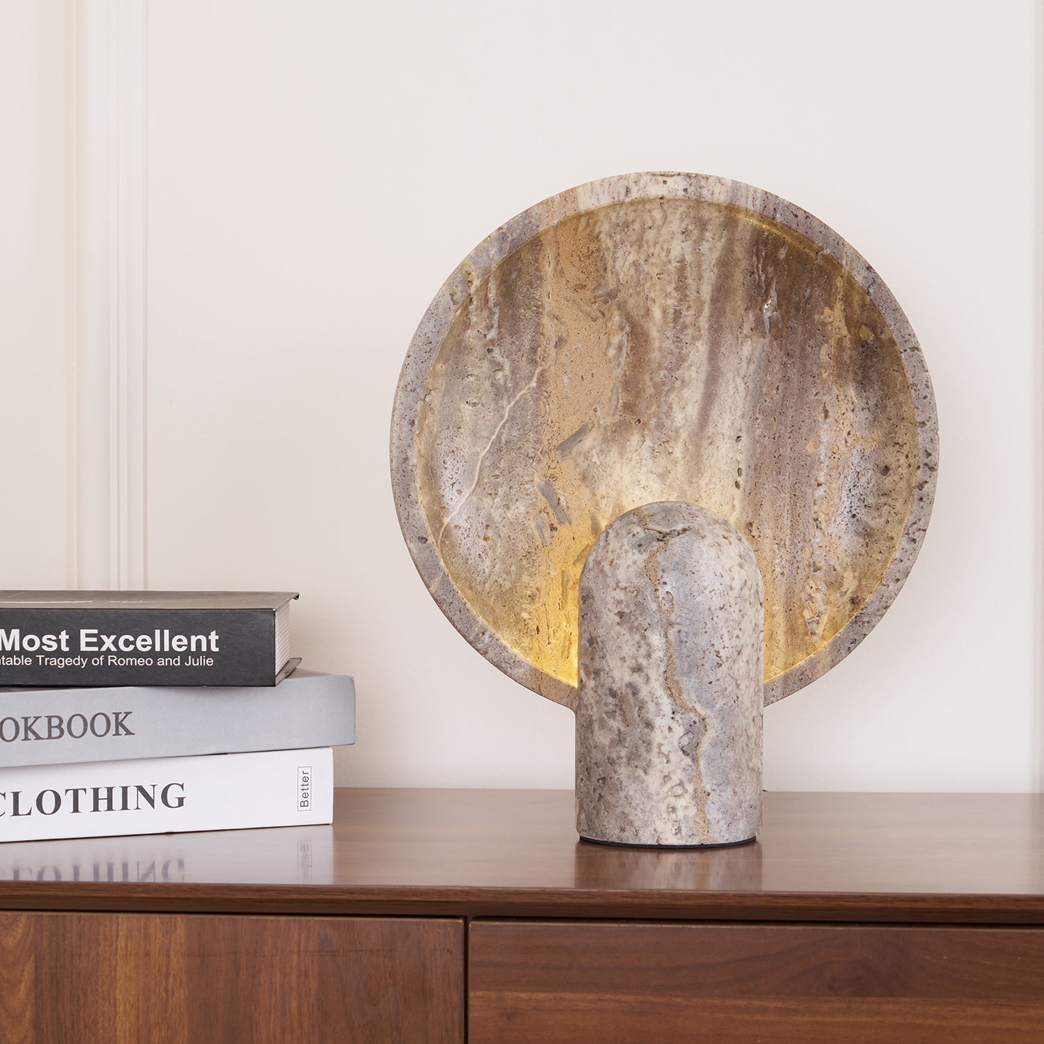 Valemu Saucer-Base Travertine Table Lamp