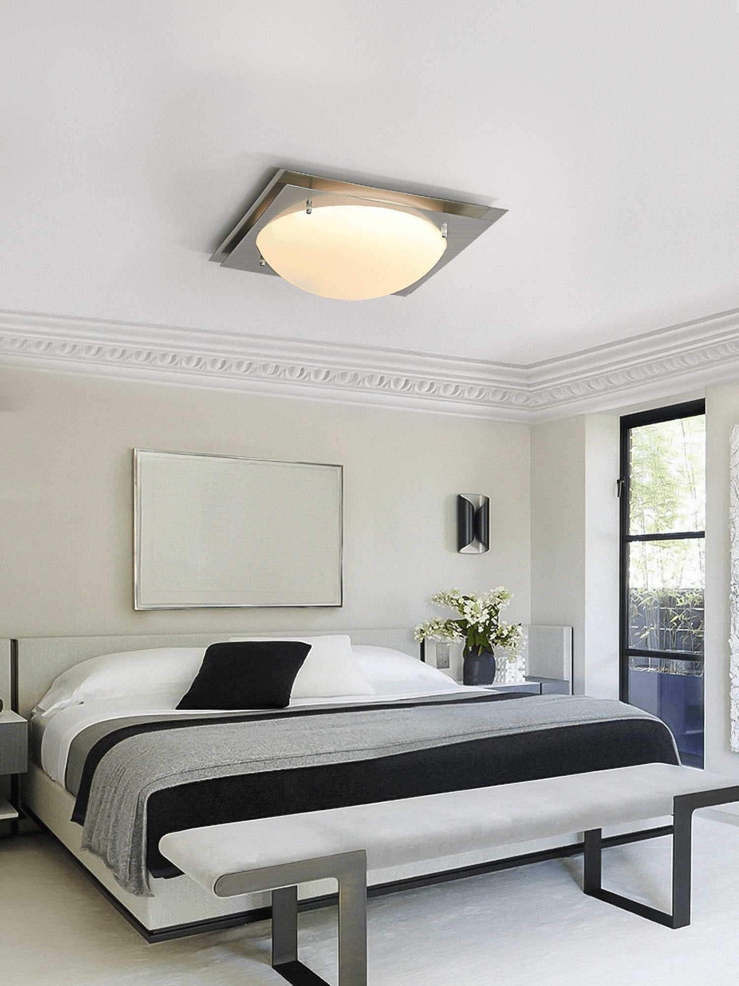 Vane Glass & steel Ceiling Lamp