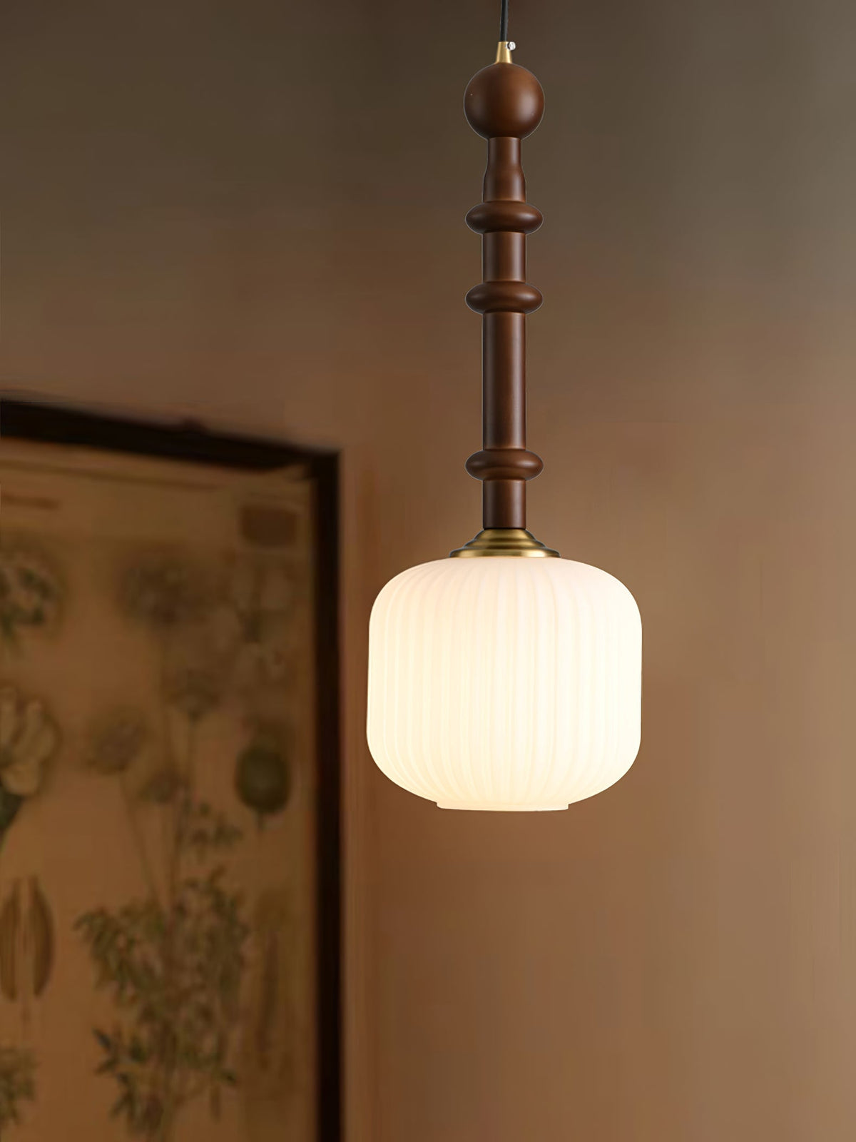 Iliror Traditional Art Wood Glass Pendant Light