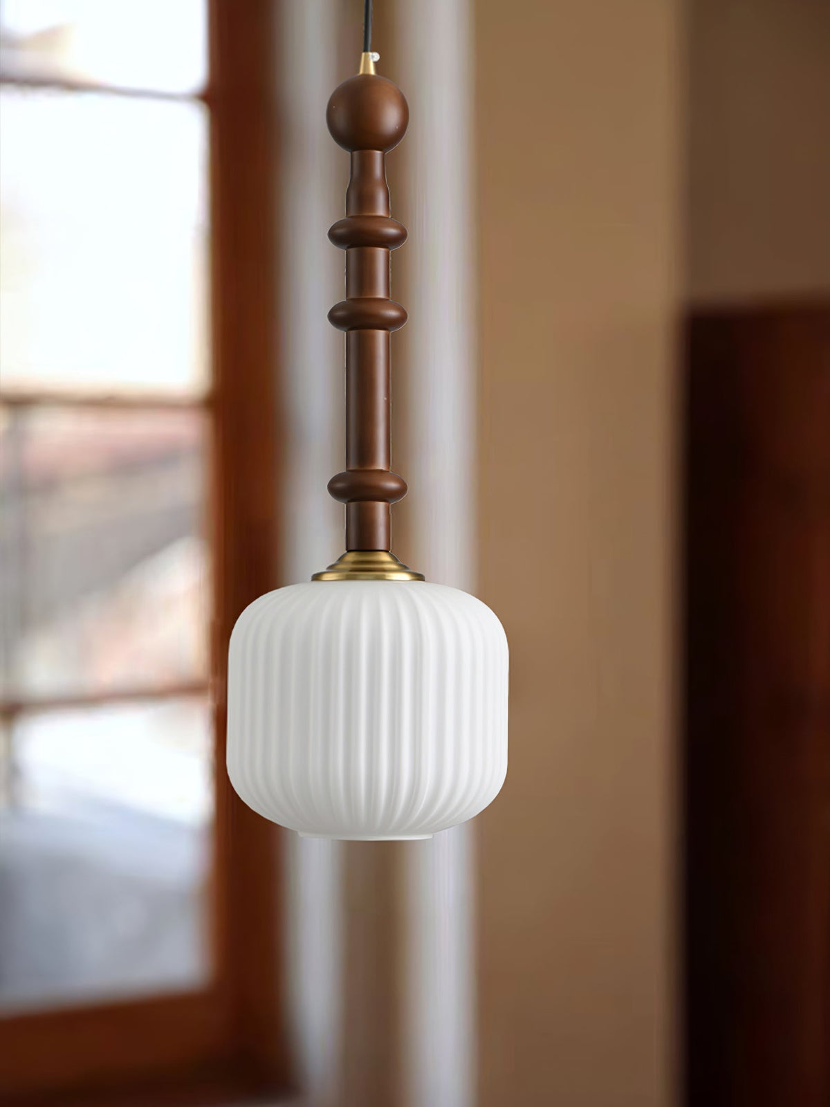 Iliror Traditional Art Wood Glass Pendant Light