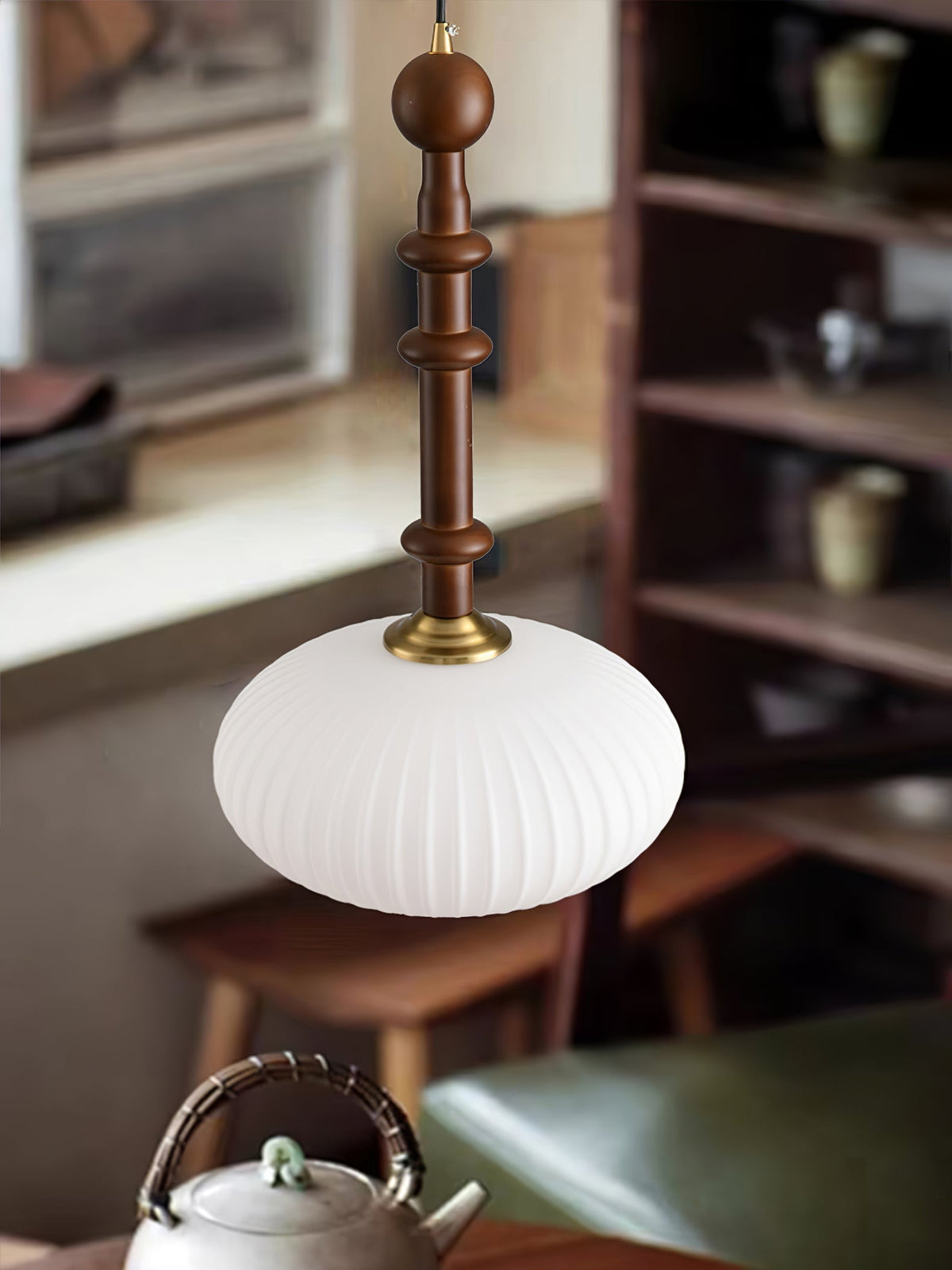 Iliror Traditional Art Wood Glass Pendant Light