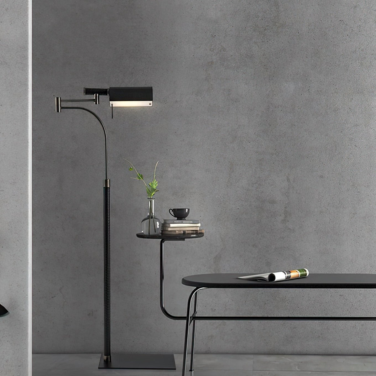 Bane Black Leather Floor Lamp