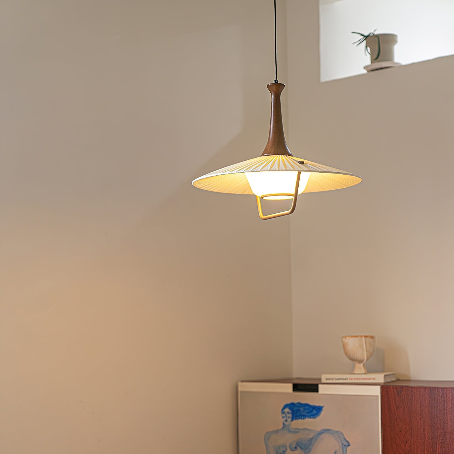 Mydorisra Traditional Classic Fabric Wood Pendant Lamp