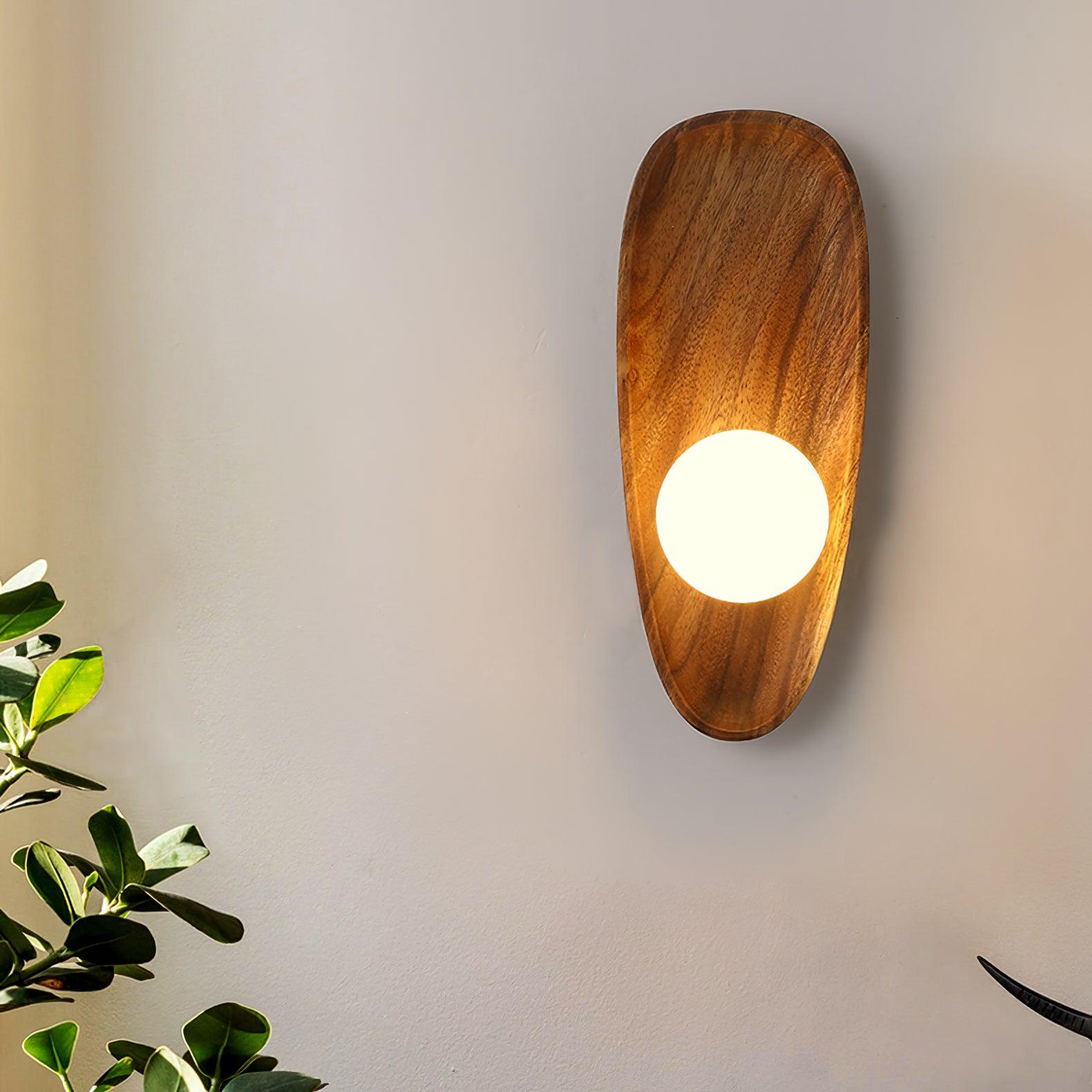 Keith Modern Minimalist Wood Glass Wall Lamp - Neutral Decor